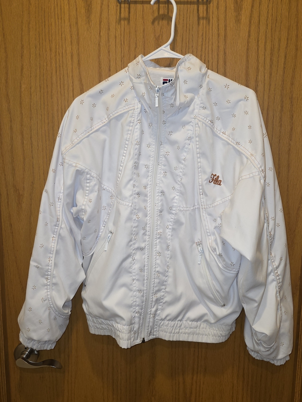 Vintage Fila White Women's Jacket with Subtle Star Eyelet Detail